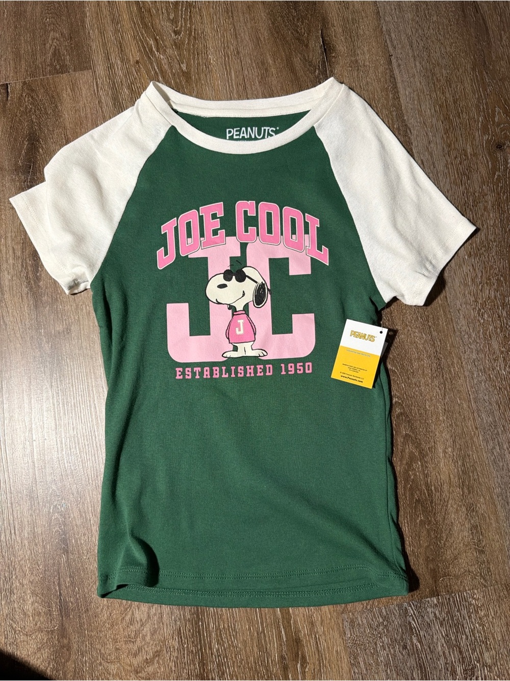 Peanuts Joe Cool Raglan Tee in Green, White & Pink
